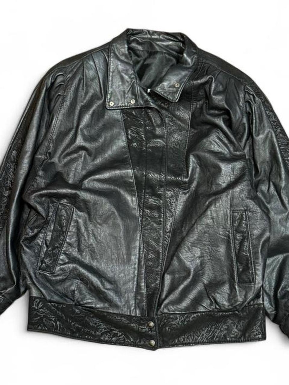 Vintage Village de Cuir Black Leather Bomber Jacket